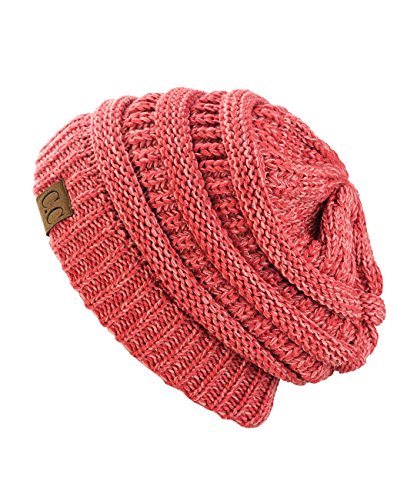 C.C Trendy Warm Chunky Soft Stretch Cable Knit Beanie Skully, 2 Tone Coral
