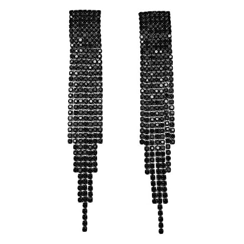 Clip-On and Pierced Earrings Extra Long 1920s Art Deco Great Gatsby Roaring 20s Flapper Statement Gun Metal Black Rhinestone Crystal Chandelier Long Drop Earrings for Women Wedding Bridal Prom Debut Cover