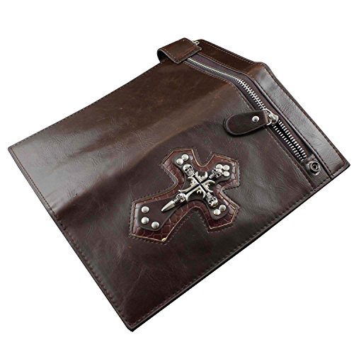 Mens Boys Skull Gothic Cross Zipper Checkboot Long Leather Biker Wallet With Chain4