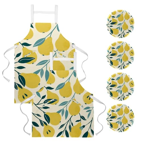 Lot de 2 tabliers de cuisine et serveuse multicolores poire mûre