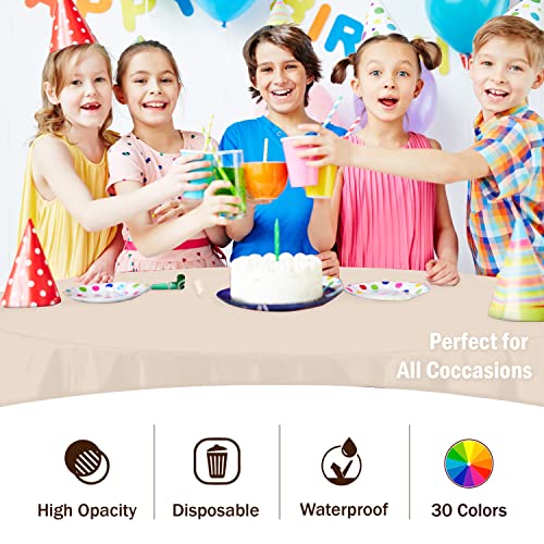 Image of Party Solids Ivory Round Plastic Tablecloth - 84 Inch, Pack of 24