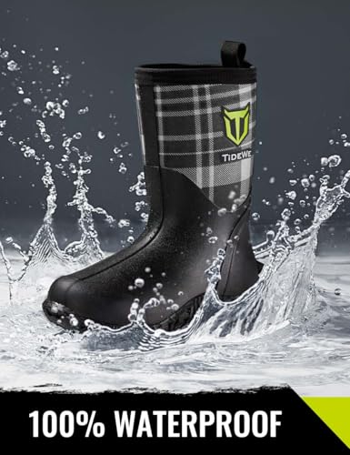 TIDEWE Rubber Boots for Women with Steel Shank, 5.5mm Neoprene Waterproof Insulated Mid Calf Rain Boots, Sturdy Hunting Work Boots for Farming Gardening Fishing2