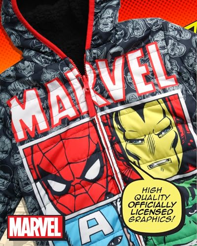 Image of Marvel Spider-Man Boys Puffer Jacket Reversible Sherpa Fleece Lining Coat