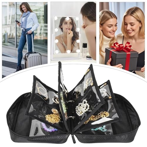 Organiseur de bijoux portable à fermeture éclair pour colliers et bagues - 6