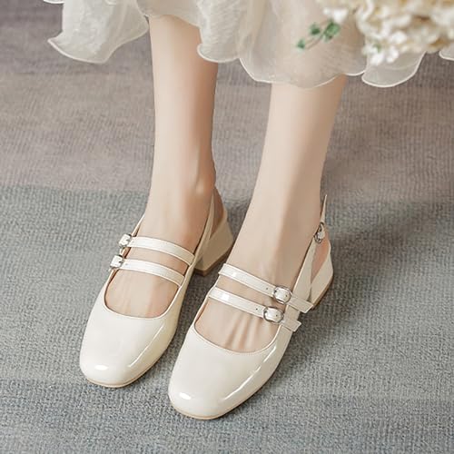 Women Patent Leather Round Toe Strappy Low Chunky Heel Mary Janes Pumps,Classic Elegant Dress Slip-On Squares Heel Shoes with Adjustable Buckle4