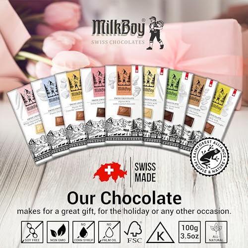 Milkboy Swiss Gourmet Milk Chocolate Bars - Dark Chocolates - White Chocolate Bar - Premium Handmade Chocolate Variety - Kosher - GMO Free - Chocolates Candy - 5 Pack - Thumbnail 7
