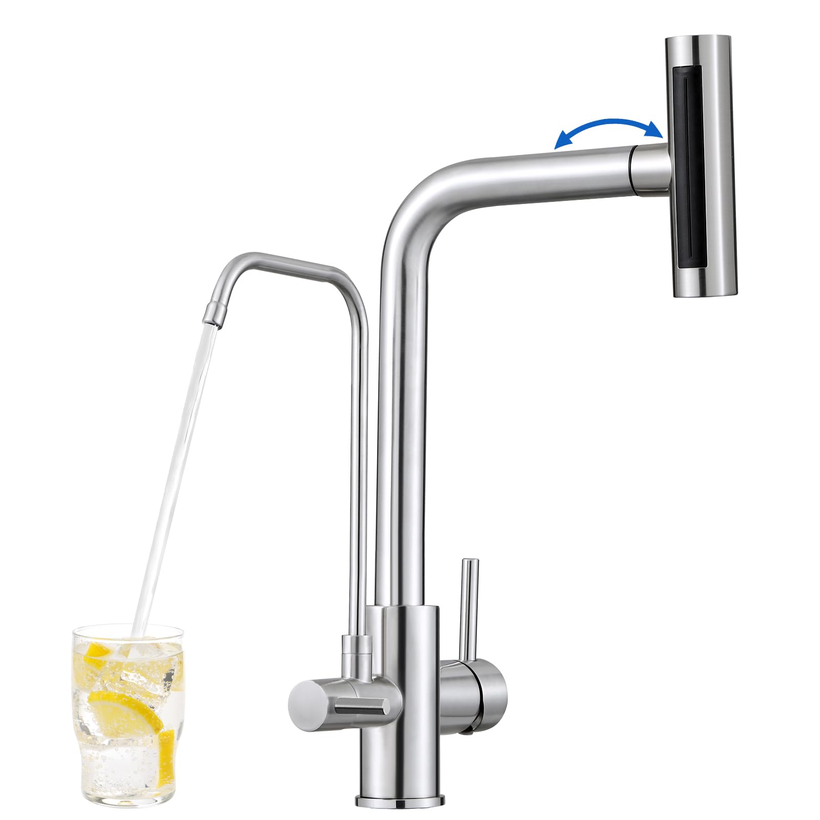 Robinet cuisine 3 voies ROVOGO en acier inox brossé avec douchette