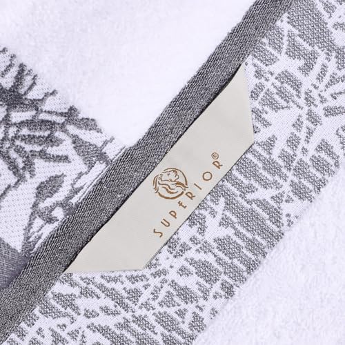 Superior 8 Piece Cotton Towel Set, Floral Jacquard Dobby Border, Quick Dry, Decorative Bathroom, Shower, Bath, Includes 2 Body, 2 Hand, 4 Face Towels/Washcloths, Wisteria Collection, White/Grey by Superior - Image 7