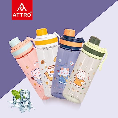 Image of Attro Champ 550ml Cute and Convenient Cartoon Printed Kids Plastic Water Bottle with Designer Hand Strap & Flip Lid BPA-Free-Perfect for School,Sports and Travel -Blue