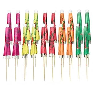 amscan 40117 Paraplu-decopicker, verpakking van 20 stuks, kleurrijke paraplu’s, 10 cm
