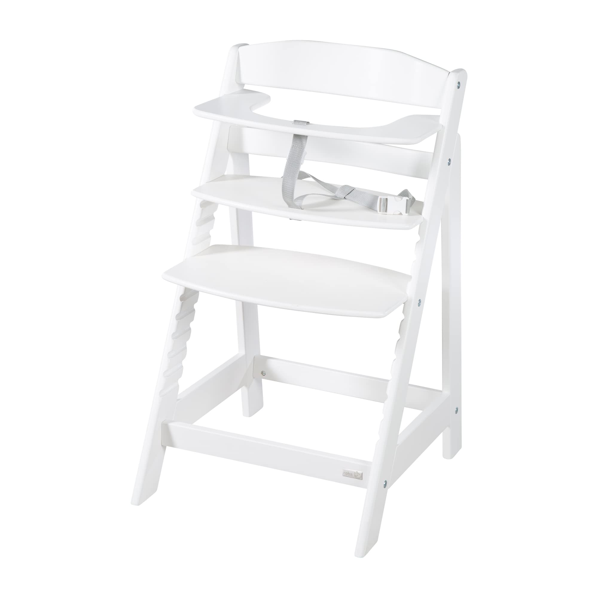 roba Seggiolone "Born Up" Set 2 in 1 - Design "Grigio trapuntato" - Funzione Pieghevole - Imbracatura - 2 Posizioni - da 0 a 6 Mesi - Legno Laccato Bianco/Grigio