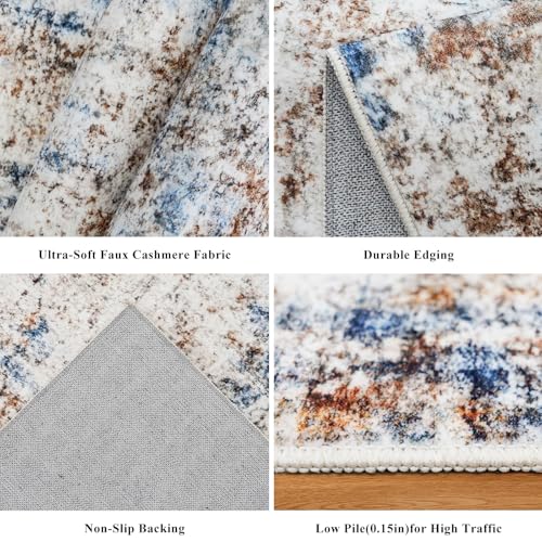 3x15 Ft Long Hallway Runner Rug - Non-Slip Washable Kitchen Runner Rug with Rubber Backing | Modern Abstract Wide Floor Carpet Runner for Indoor Entryway, Bedroom, Living Room(Blue Brown) by ZHXXUJ - Used condition - Image 5