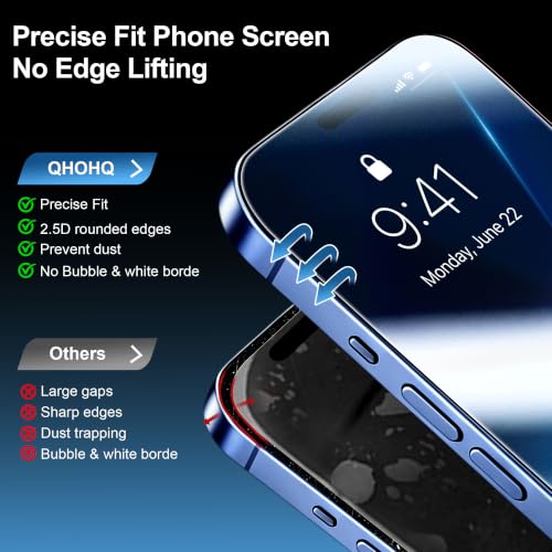 QHOHQ for iPhone 18 Pro Screen Protector, 9H+ Tempered Glass, 3+3 Pack - image 4