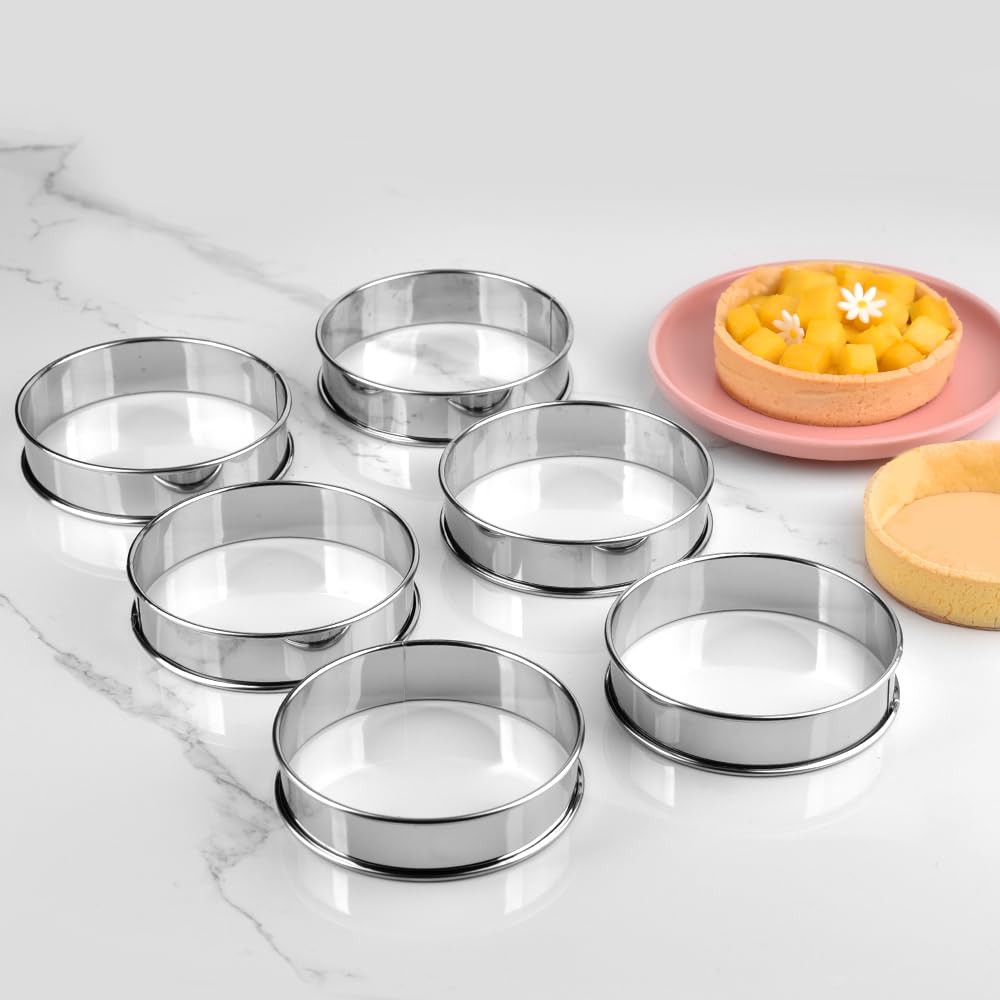 Guowall Crumpet Rings, Circular Double Rolled Edges Tart Rings, Stainless Steel English Muffin Rings for Baking Cooking (6pcs, 3.94inch/10cm)