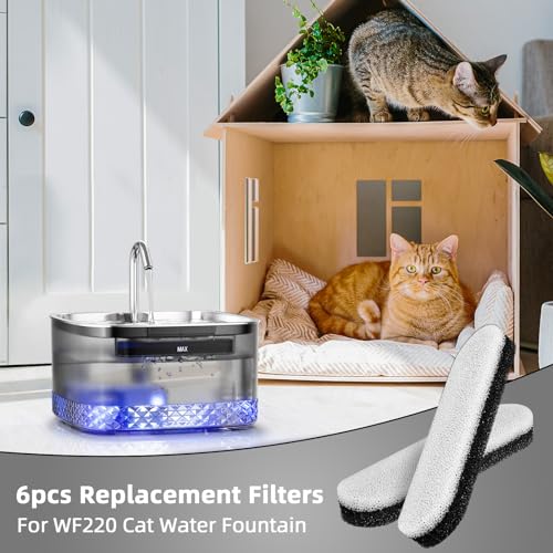 Image of Cat Water Fountain Filters, 6 Packs /Box Replacement Filters for MAILOFY WF220 Automatic Cat Water Fountain 75oz /2.2L, Activated Carbon 3-Layer Filtration to Purify Water and Remove Odors