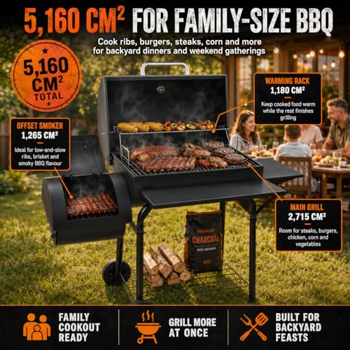 Charcoal BBQ Grill Offset Smoker: Large Coal Barbecue Barrel Drum Grills - Image 2