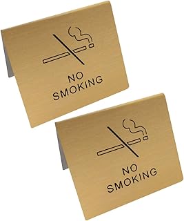 禁煙 No Smoking テーブルカード スタンド ステンレス製 注意サイン プレート 店舗 標識案内 飲食店 卓上札 机 デスク 英語 2枚(イエローチタン)