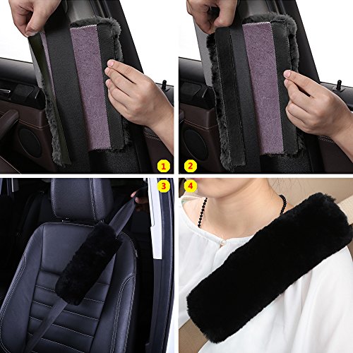 Soft Australian Genuine Sheepskin Wool Auto Seat Belt Cover Seatbelt Shoulder Pad for a More Comfortable Driving, Compatible with All Cars