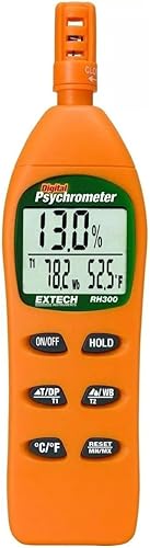 Extech Psicrómetro digital RH300, humedad (RH), temperatura del aire, punto de rocío y medidor de bulbo húmedo