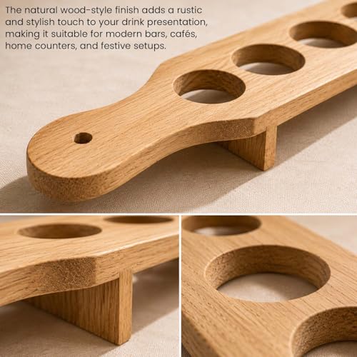 Image of Go Hooked Wooden Shot Glass & Paddle Set with 6 Glasses, 30 ml Glass Capacity, Wooden Serving Paddle Tray with Holder Stand for Party Serving, Tastings, Gatherings, Table Presentation