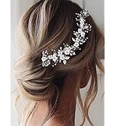 EASEDAILY Bride Wedding Hair Vine Silver Flower Leaf Headpiece Rhinestone Headband Bridal Hair Pi...