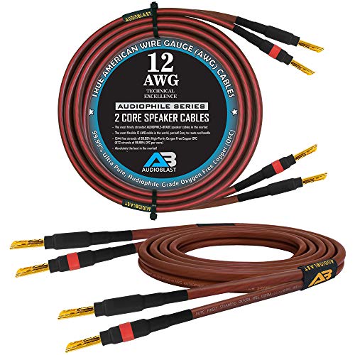 Audioblast HQ-SPK-AP2HD-12AWG - 15 Foot – 2 Core (99.99% OFC) Ultra-Flexible Audiophile Speaker Cable Pair w/ Eminence Gold Plated Banana Plugs - 12 Gauge