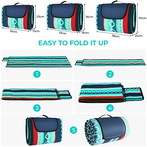 LIFERUN 300x300 cm Picknickdecke XXL, Picknickdecke Wasserdicht mit isoliert Rückseite, Tragegriff, für Camping, Picknick, Wandern, BBQ, Strand, Reisen, bis zu 20 Personen, Grün Gestreift