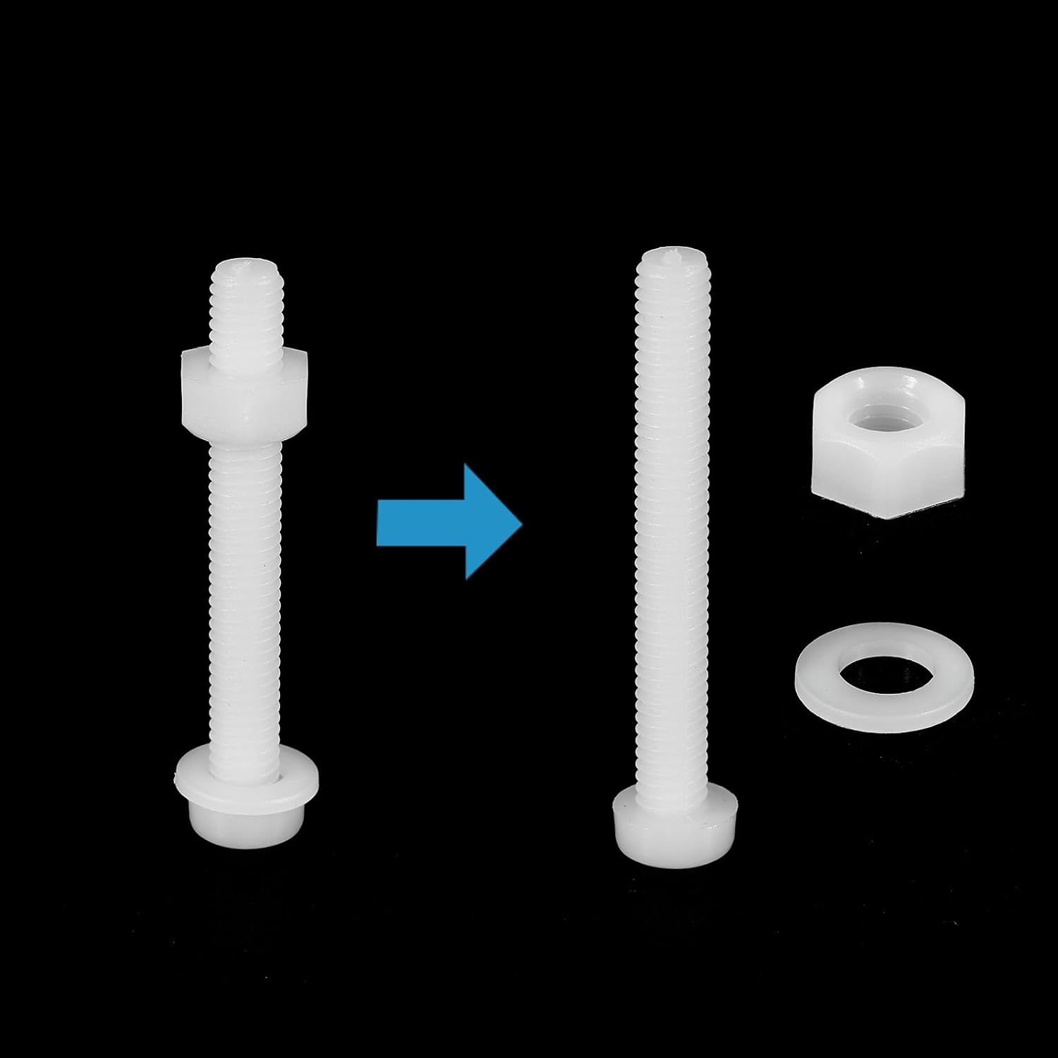 PATIKIL M6x45mm White Nylon Bolts Plastic Nuts Full Thread Head Screws, 24 Pcs