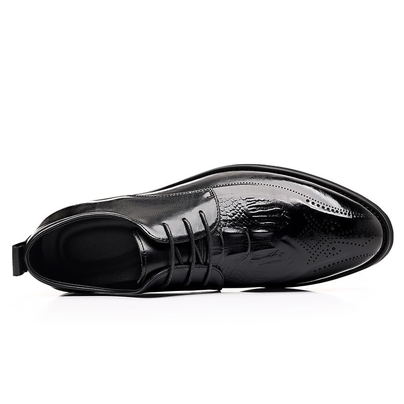 Shoes Dress Oxford for Men Lace Up Round Burnished Toe Brogue Embossed Crocodile Print Derby Shoes Block Heel Anti-Slip Rubber Sole Resistant Classic2