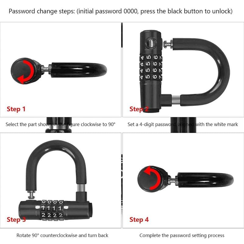 HRWIN Hardened Steel Bike 4-Digit Anti-Theft Lock for Mountain Bikes – Weatherproof Security U-Lock with Protective Coating – Includes Mounting Hardware (1 Pcs) 4