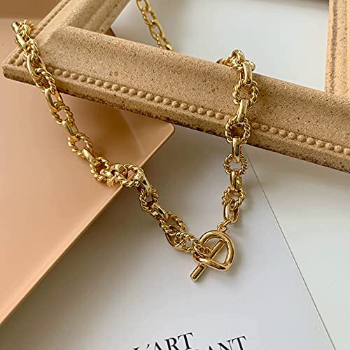 Chunky Gold Choker Necklace for Women, 18K Gold Plated Twisted Oval Link Chain Choker Toggle Clasp Necklace for Women Jewelry Gift3