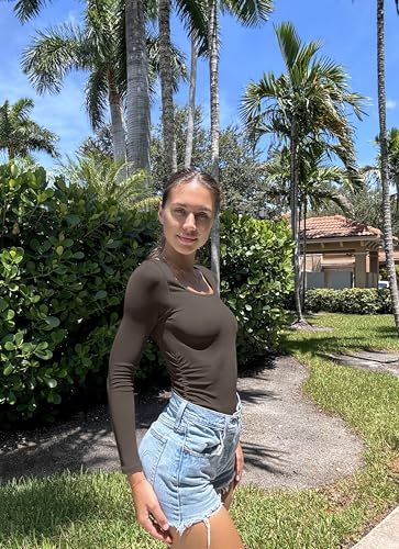 OQQ Womens 2 Piece Bodysuits Long Sleeve Square Neck Ruched Stretch Fitted Bodysuits3