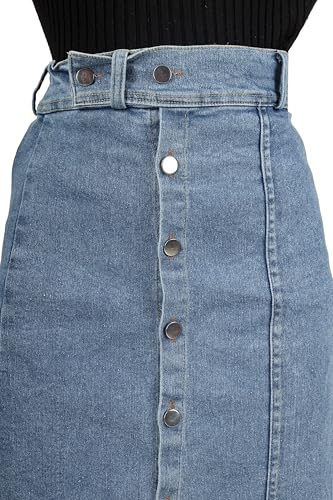 Image of Straight Stylish Comfortable Long Two Button Up Slit Dobby Denim Skirt for Women & Girls