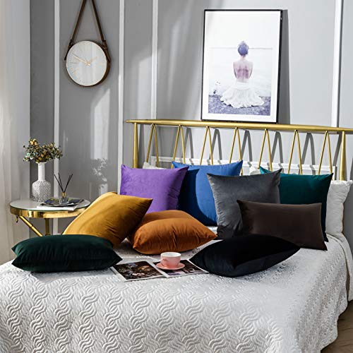 Juspurbet Euro Peacock Blue Velvet Throw Pillow Covers 26X26 Set Of 2,Decorative Solid Soft Cushion Cases For Couch Sofa Bed #TOP3