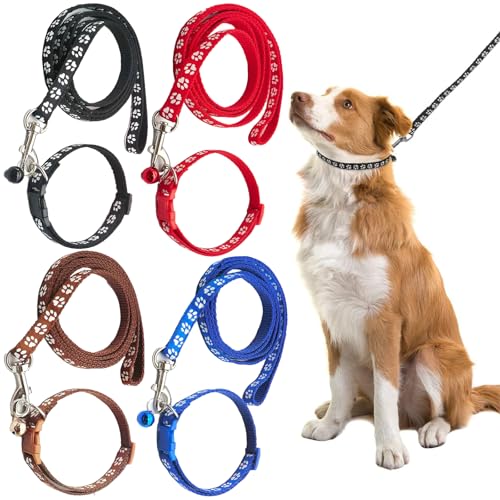 Aililong 4 Set collari per Cuccioli con guinzaglio, Collare Regolabile per Cani, Collare in Nylon per Cani di Piccola Taglia Gatti, Attrezzatura Pratica per l'addestramento del Cane.