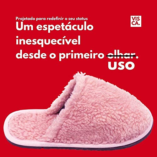 Pantufa Adulto Lã de Ovelha Rose Chinelo de Quarto Antiderrapante (Rose, br_footwear_size_system, ad