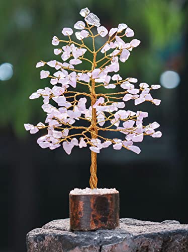 Image of ZAICUS Rose Quartz Crystal Tree of Life Feng Shui Bonsai Gift