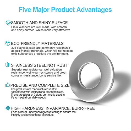 Ylyl ZHUYU009 800 Pcs 304 Stainless Steel Flat Washers For Screws Bolts, Fender Washers Assortment Set, Assorted Hardware Lock Metal Washers Kit thumb #3