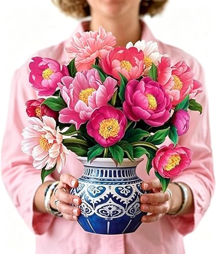 Pop Up Cards Peony Paradise 12 Inch Life Sized Forever Flower Bouquet 3D Popup Greeting Cards Gifts Birthday Gift Cards fiower with Note Card & Envelope