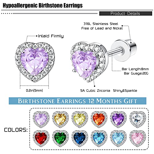 Thunaraz Hypoallergenic Birthstone Stud Earrings For Women Butterfly Flower Heart Cz Screw Back Earrings Jewelry Gift For Birthday Christmas #TOP1