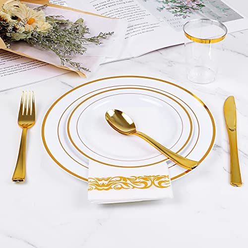 image for M MCIRCO Gold Plastic Plates, MCIRCO 100 Pieces Disposable Party Plate
