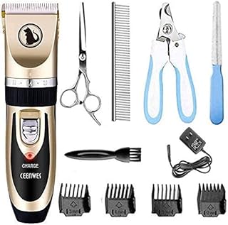 Ceenwes Dog Clippers Low Noise Pet Clippers Rechargeable Dog Trimmer Cordless Pet Grooming Tool Professional Dog Hair Trimmer with Comb Guides Scissors Nail Kits for Dogs Cats & Other(Gold)