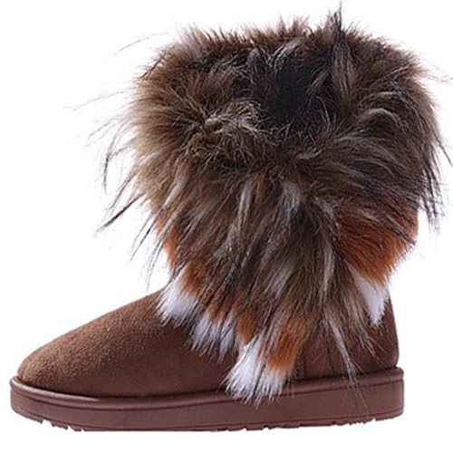 ticticlily Damen Winterstiefel Leder Boots Warm Gefüttert Kunstfell Profilsohle Kurzschaft Schlupfstiefel mit Fell A Camel 39 EU
