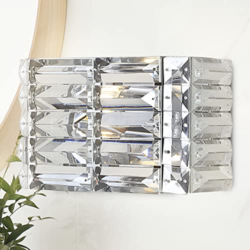 Image of JONATHAN Y 10 inch Chrome Modern Crystal Vanity Light, LED Bathroom Wall Sconce, 1-Light Fixture for Mirror, Glam Lighting with Clear Crystal Shade, Art Deco Makeup Wall Lamp JYL7538A