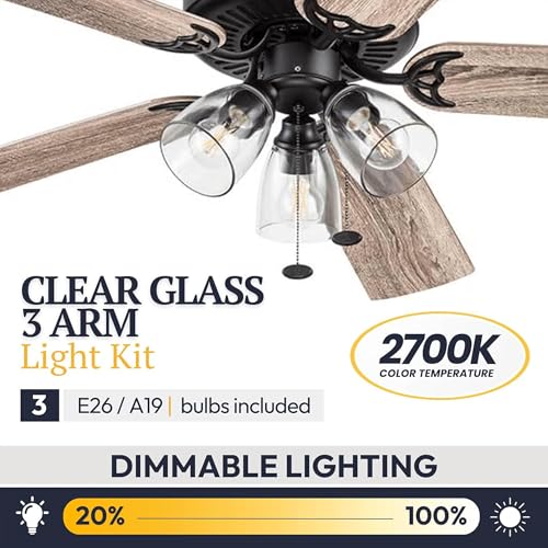 Image of Prominence Home Saybrook 52 Inch Farmhouse LED Indoor Ceiling Fan with Light, Pull Chain Control, 5 Dual Finish Blades, Reversible Motor, Bronze
