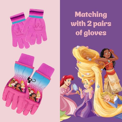 Disney Girls Winter Hat with Knit Gloves and Insulated Ski Glove Set, Princess For Ages 4-74