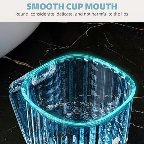 Image of HASTHIP 2-in-1 Mouthwash Cup with Toothbrush Holder - Inverted Drying Design, Tilted Upside-Down Cup for Quick Drainage, Stylish Hammered Pattern Clear Mouthwash Cups, Pack of 2