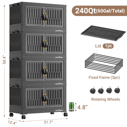 Image of BROVIEW 240Qt Stackable Storage Bins with Lid for Home Dorm, 4Pack Black