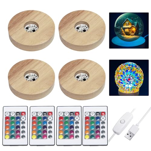 nuuubik 4 Pieces LED Light Stand Bases Colorful Lights Display Base with Remote Control, 16 Colored...