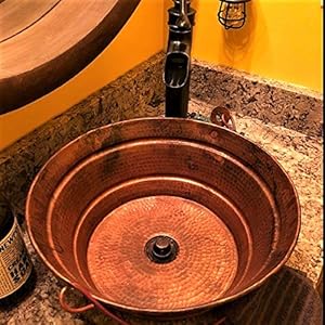 Natural fired 15 round copper vessel bucket bath sink  urban country home decor